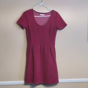 MADEWELL Red Navy Striped Fit & Flare Pockets Bistro Short Sleeve Dress Sz 8